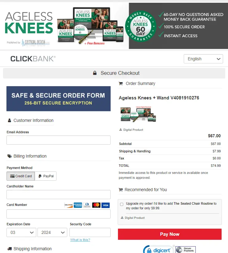Ageless Knees™ Secure Checkout